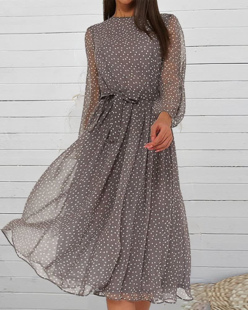 Clara Polka Dot Long Sleeve Flowy Chiffon Midi Dress_2