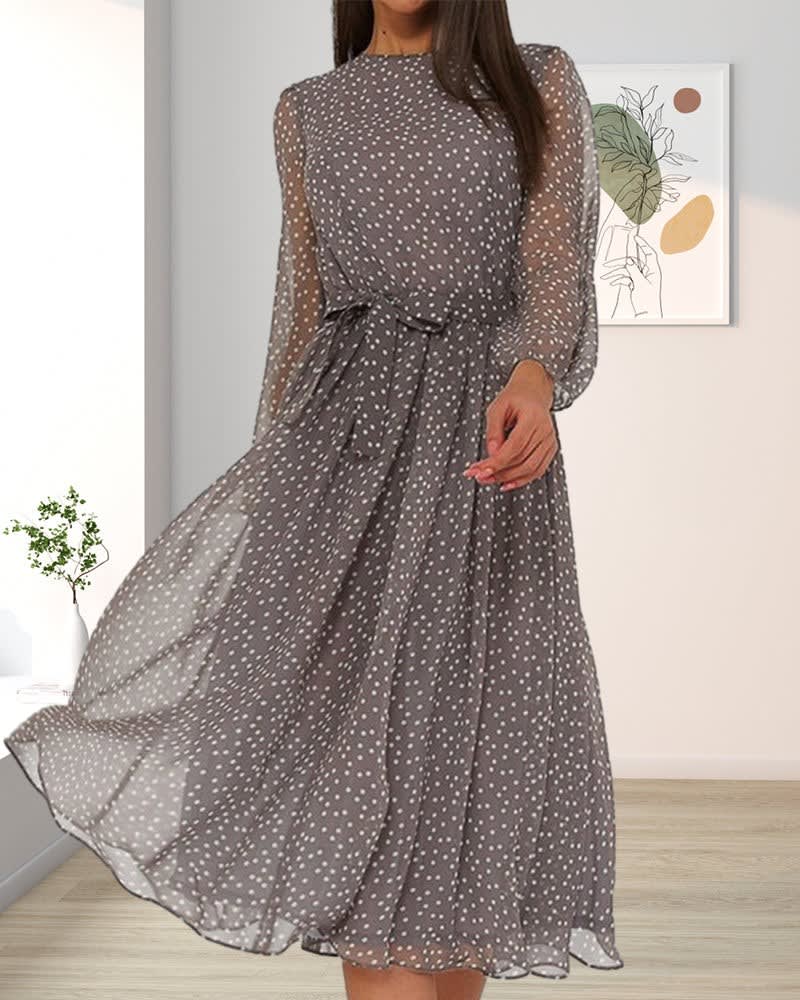 Clara Polka Dot Long Sleeve Flowy Chiffon Midi Dress_4