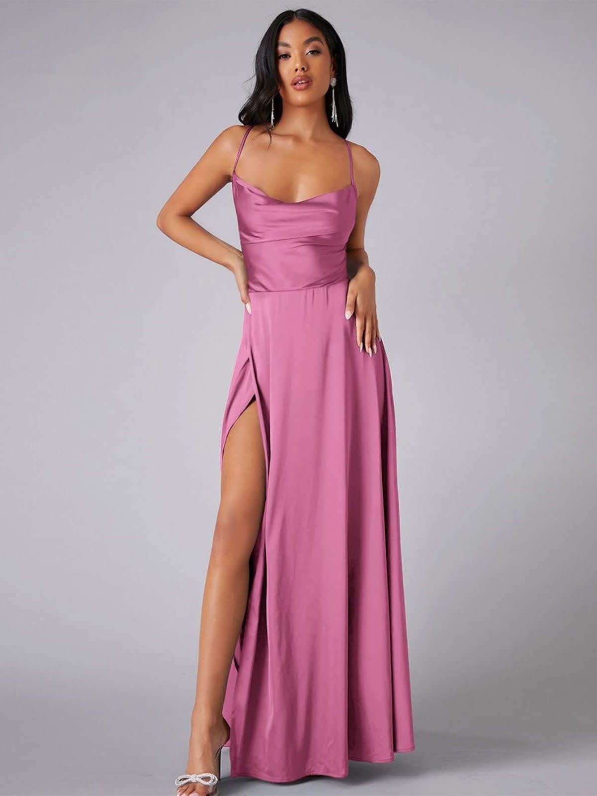 Hermione Satin High Slit Evening Maxi Dress_5