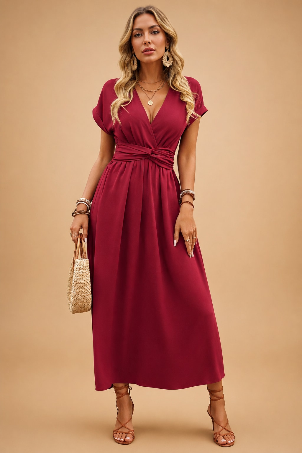 Esme Flowy V-Neck Wrap Short Sleeve Maxi Dress_6