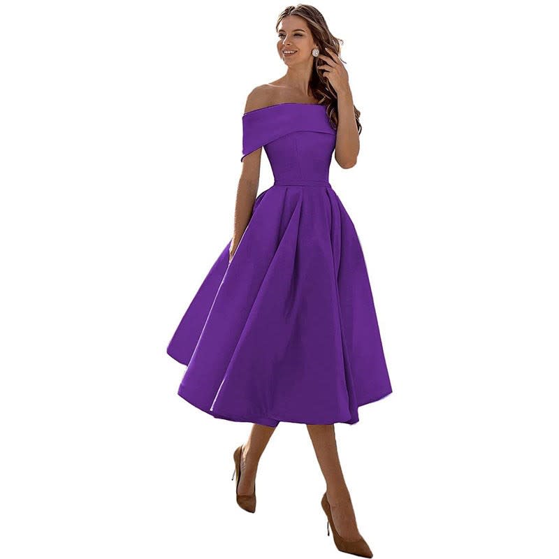 Dahlia Off Shoulder Satin Wedding Guest Midi Dress_12