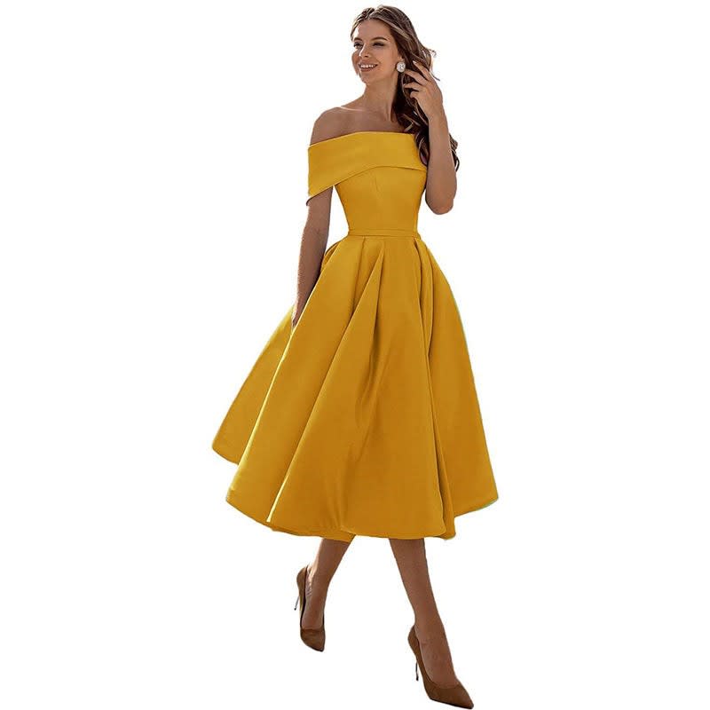 Dahlia Off Shoulder Satin Wedding Guest Midi Dress_15