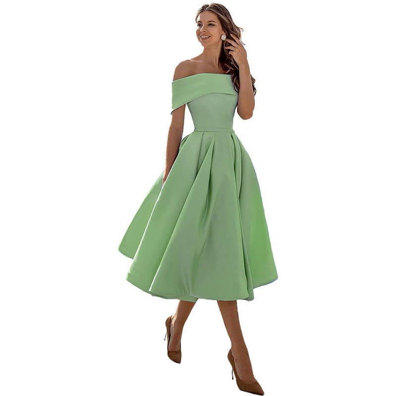 Dahlia Off Shoulder Satin Wedding Guest Midi Dress_5