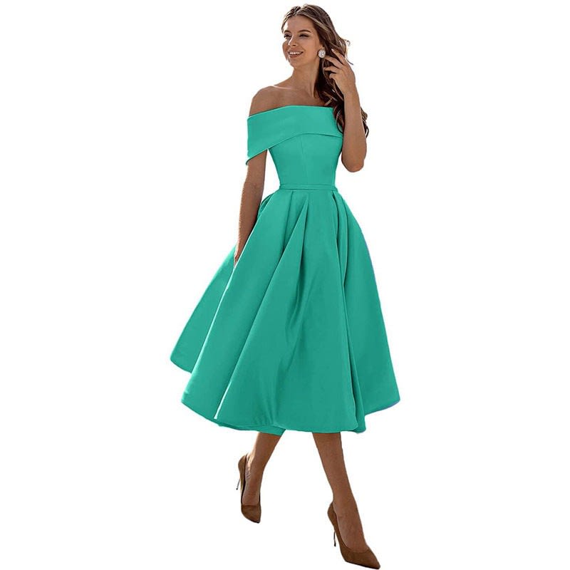 Dahlia Off Shoulder Satin Wedding Guest Midi Dress_6