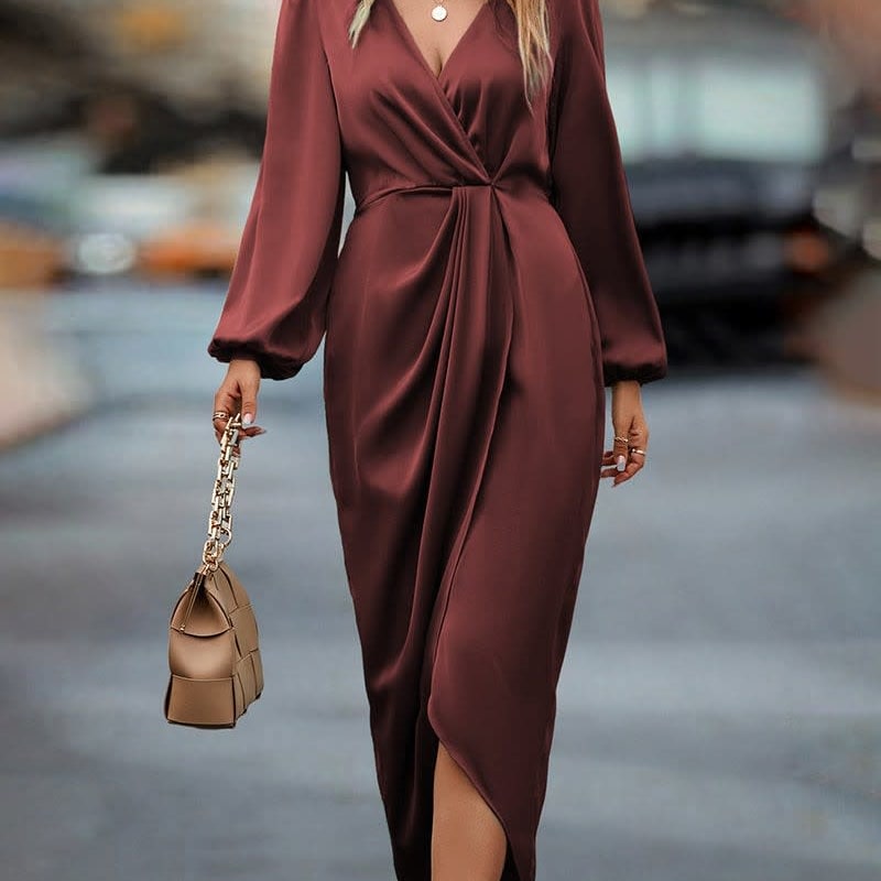Carys Satin Long Sleeve Wrap Homecoming Dress_1