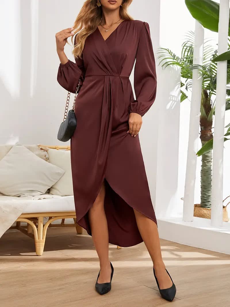 Carys Satin Long Sleeve Wrap Homecoming Dress_4
