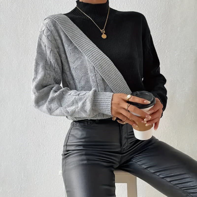 Yseult Two Tone Cable Knit Sweater_2