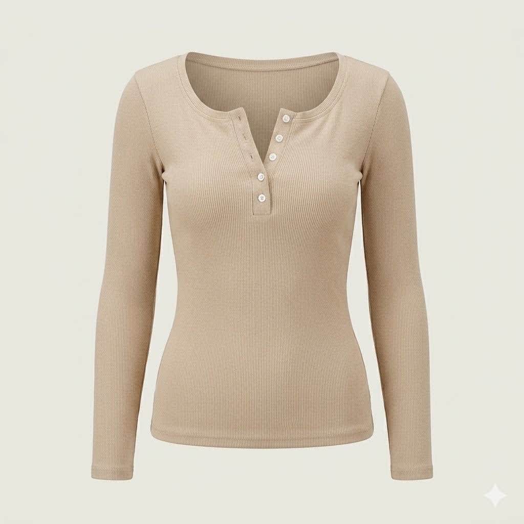 Rosalinda Ribbed Button Long Sleeve Top_2