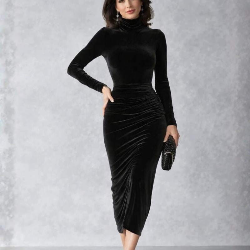 Federica Velvet Ruched Midi Dress_1