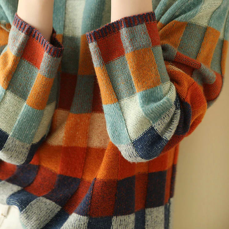 Cherie Multicolor Check Knit Mock Neck Sweater_6