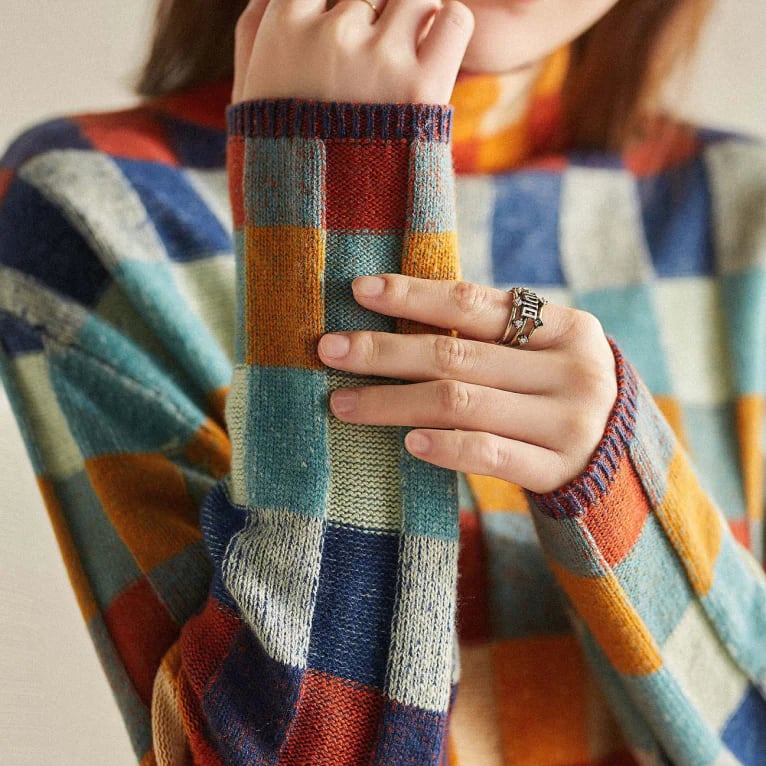 Cherie Multicolor Check Knit Mock Neck Sweater_8