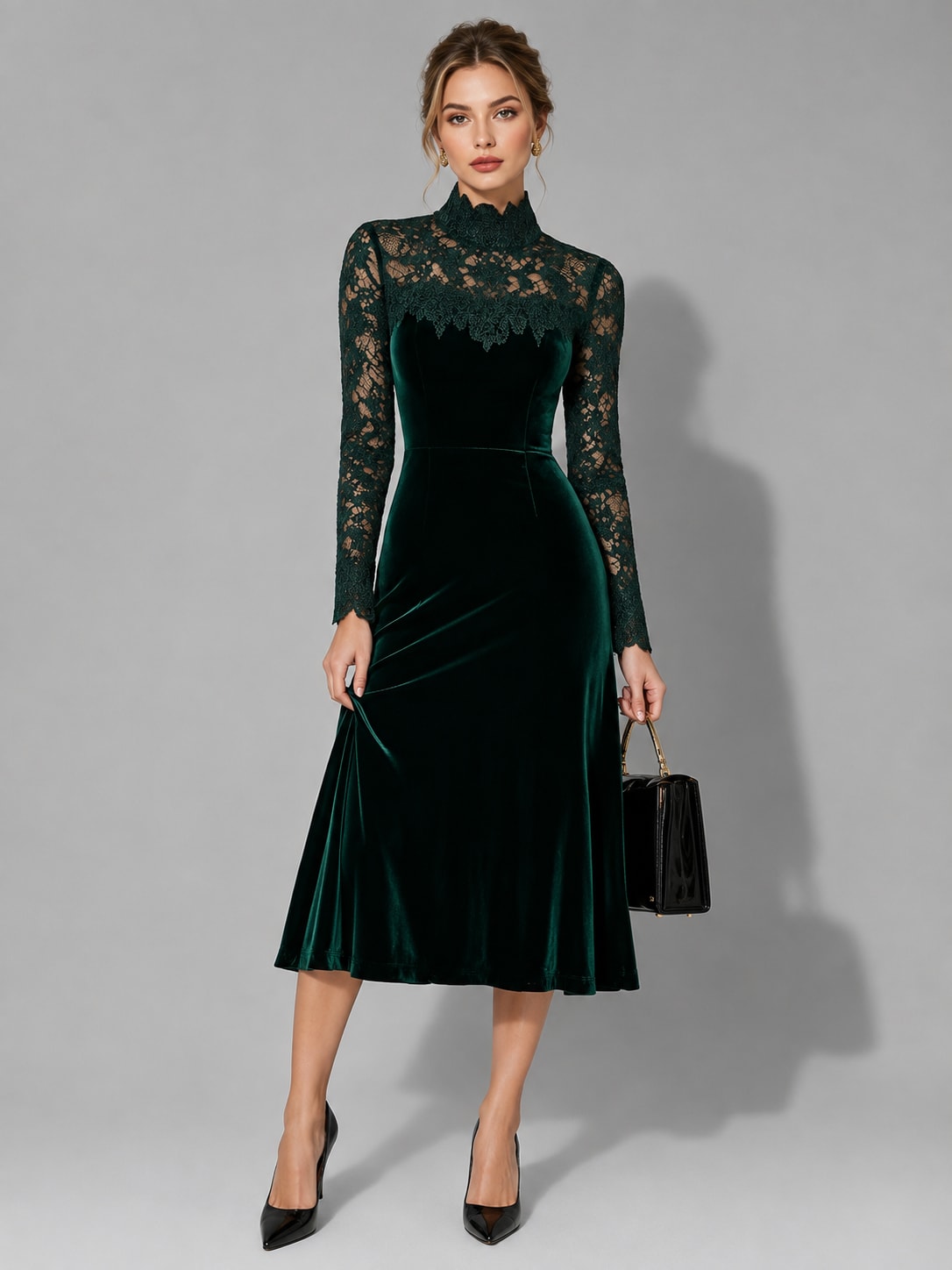 Calliope Lace Sleeve Velvet Midi Dress_3