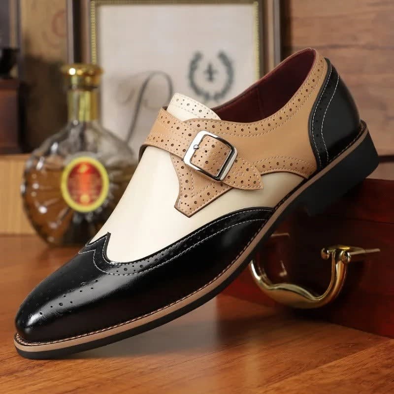 Jasper Two Tone Wingtip Monk Strap Shoes_2