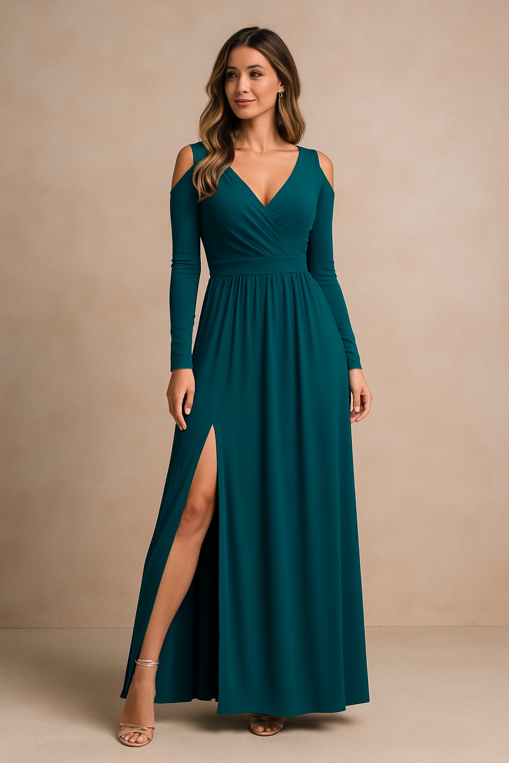 Leonie Wrap V-Neck Long Sleeve Wedding Guest Maxi Dress_2