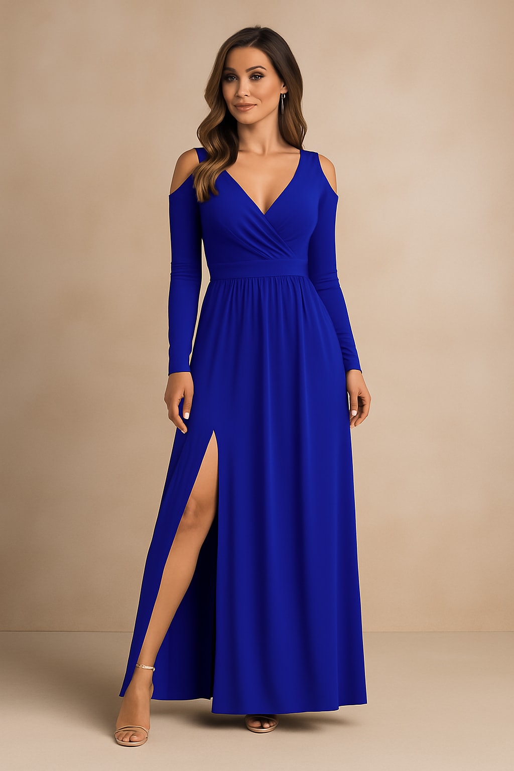 Leonie Wrap V-Neck Long Sleeve Wedding Guest Maxi Dress_4