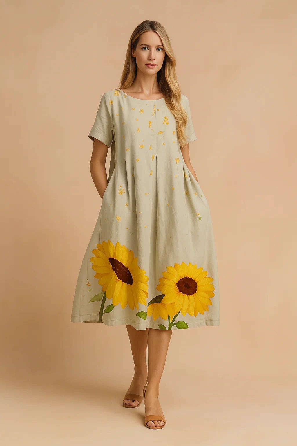 Marisol Floral Print Linen Relaxed Fit Midi Dress_4