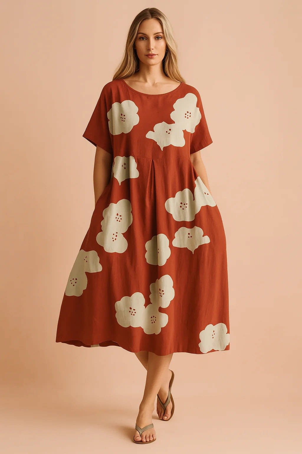 Marisol Floral Print Linen Relaxed Fit Midi Dress_9