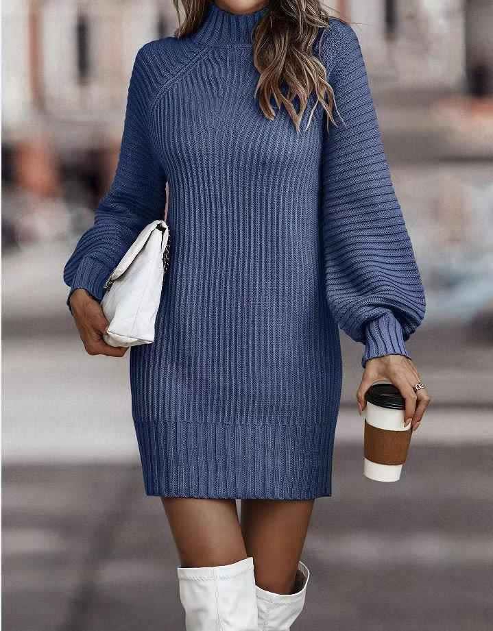 Lila Ribbed Knit Lantern Sleeve Sweater Dress_3