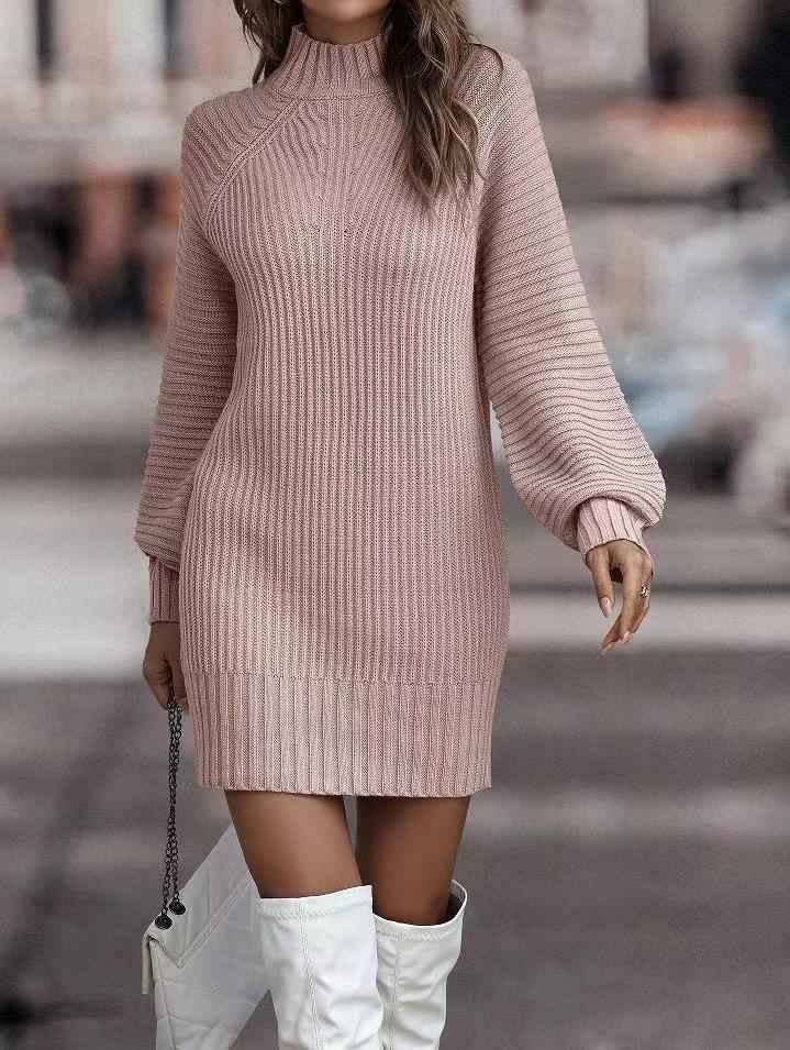 Lila Ribbed Knit Lantern Sleeve Sweater Dress_6