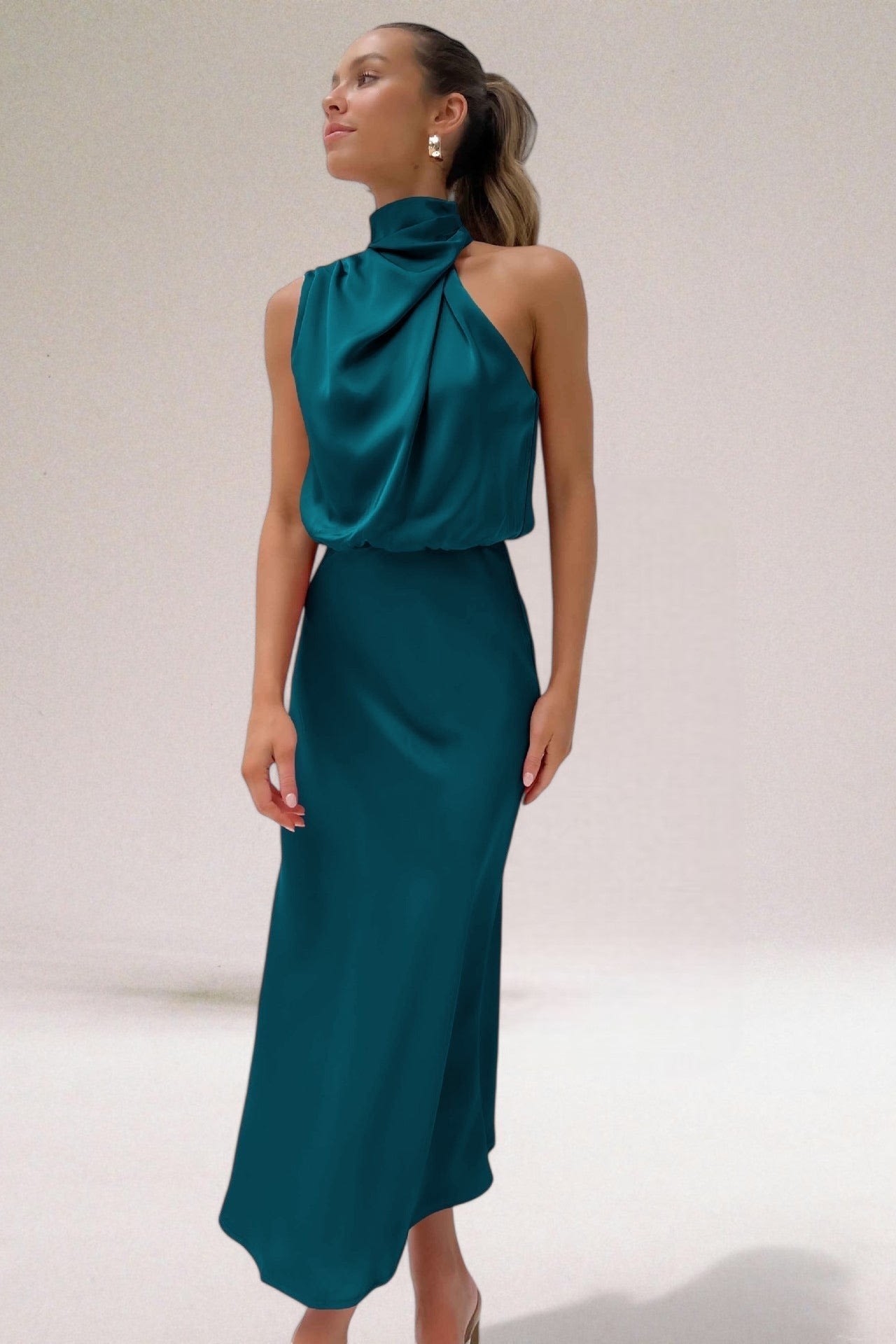 Naomi Satin Draped Hoco Dress With Halter Neckline_2