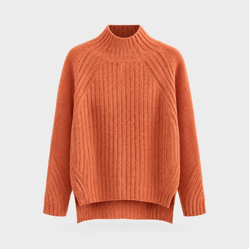 Josefina Ribbed Knit Mock Neck Sweater with Side Slits_1