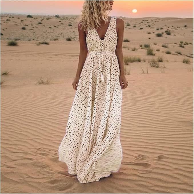 Zola Boho V-Neck Polka Dot Maxi Dress_2