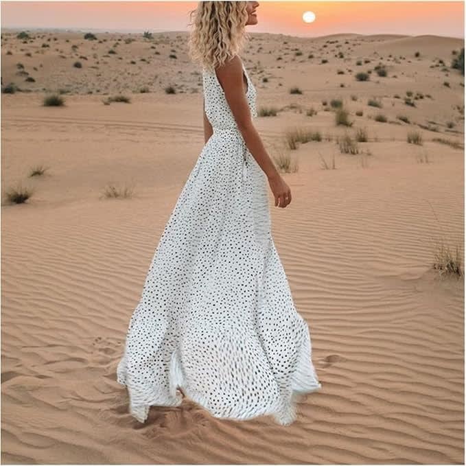 Zola Boho V-Neck Polka Dot Maxi Dress_6