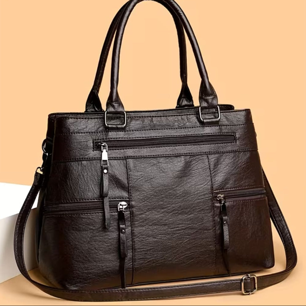 Una Multi Pocket Vegan Leather Tote Bag