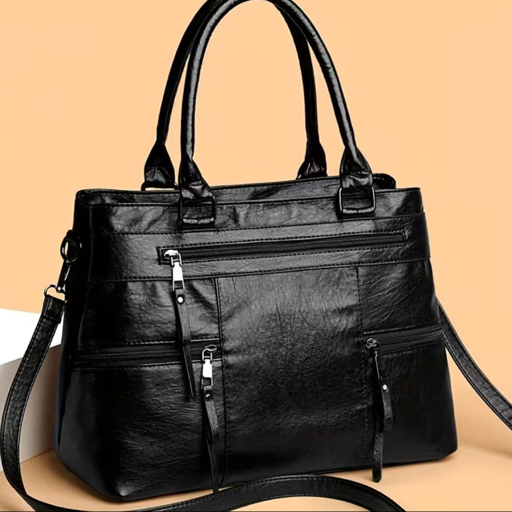 Una Multi Pocket Vegan Leather Tote Bag
