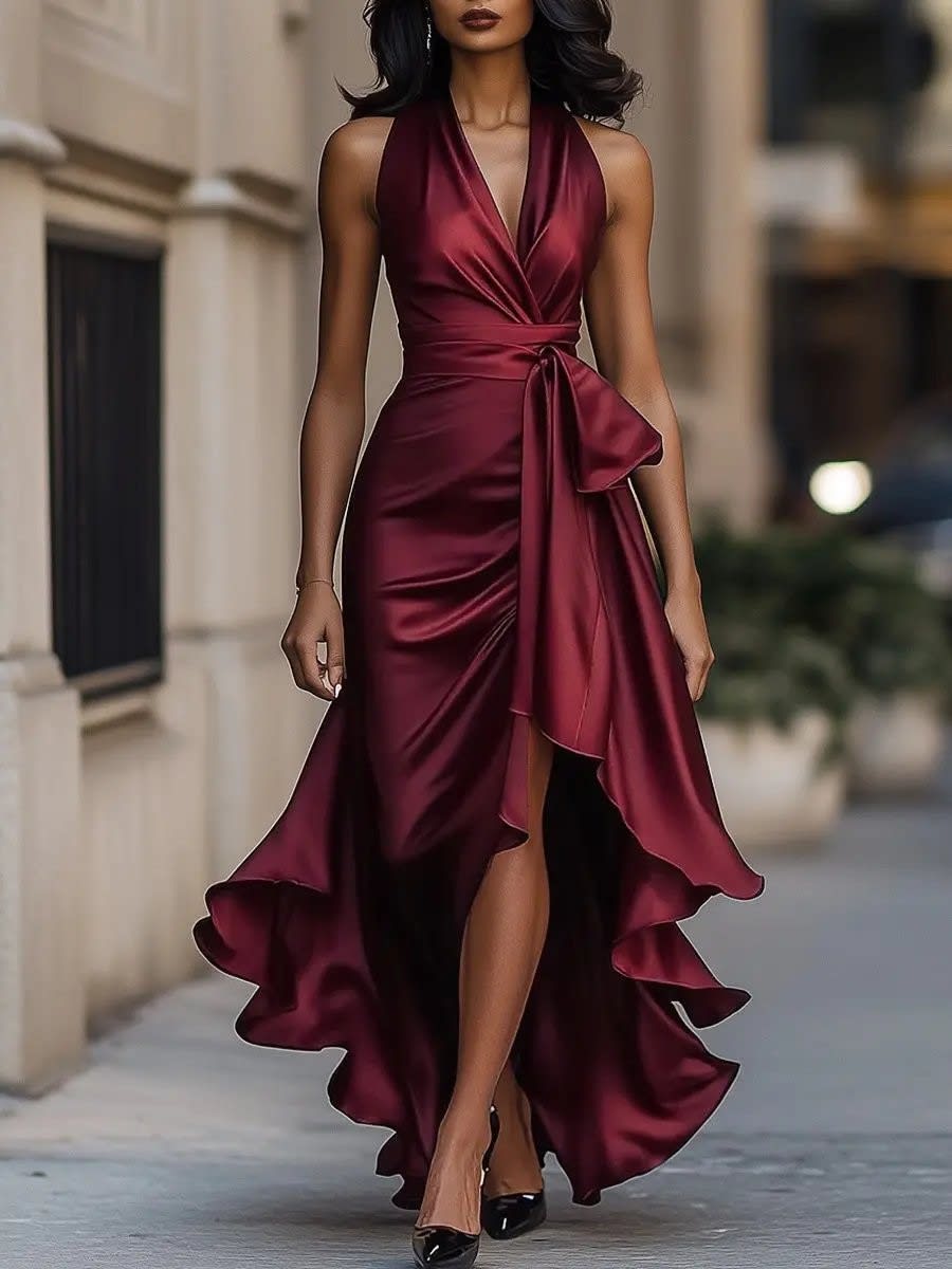 Ashley Satin Halter High Low Cocktail Dress_6