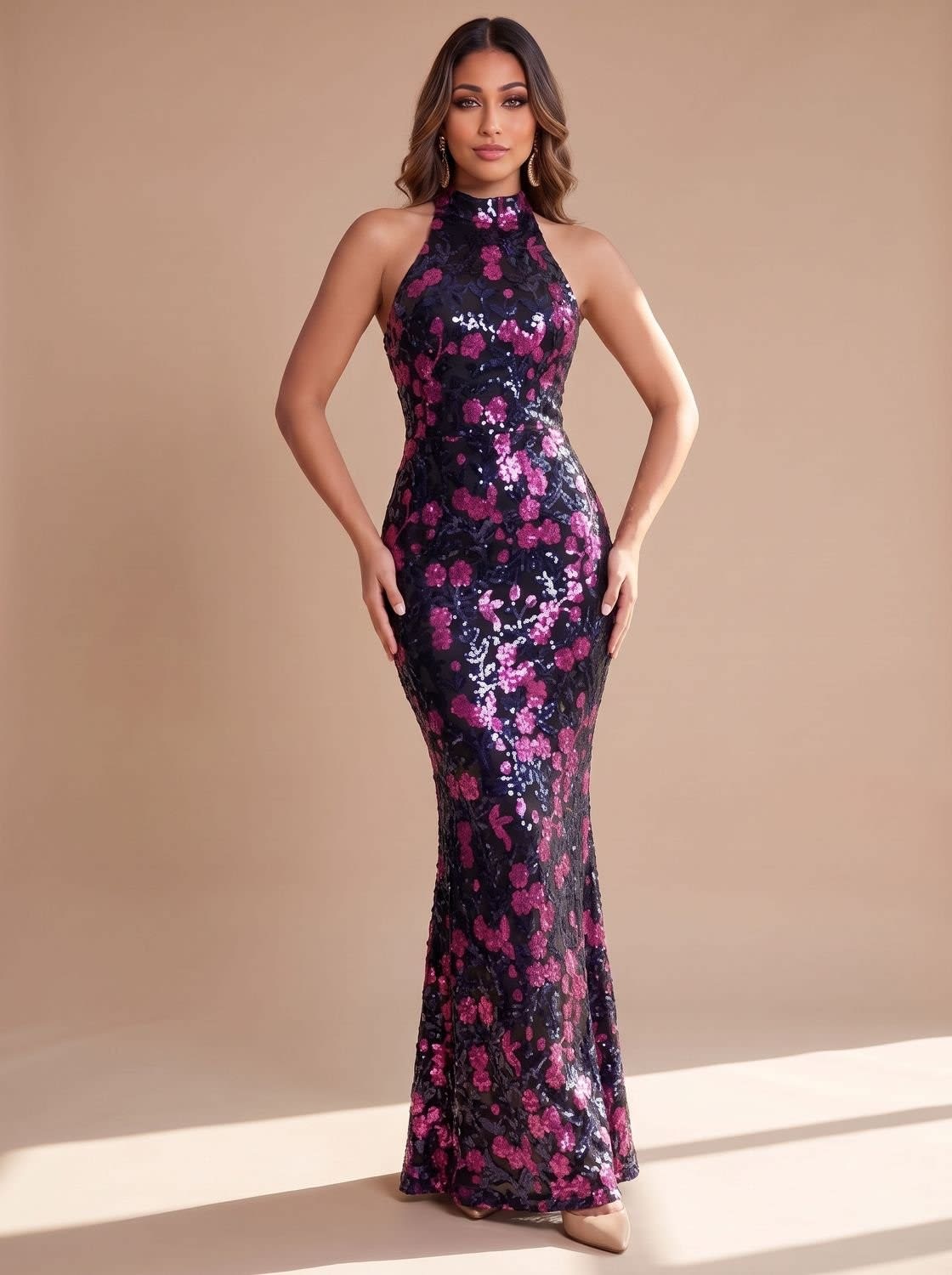 Alba Floral Sequin Mermaid Maxi Dress_2