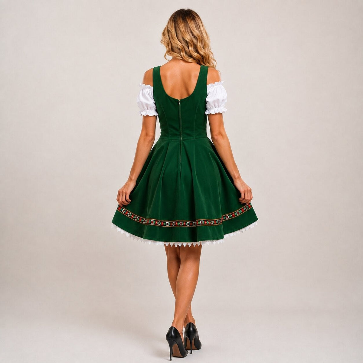 Perpetua Green Ribbon Trim Dirndl Dress_3