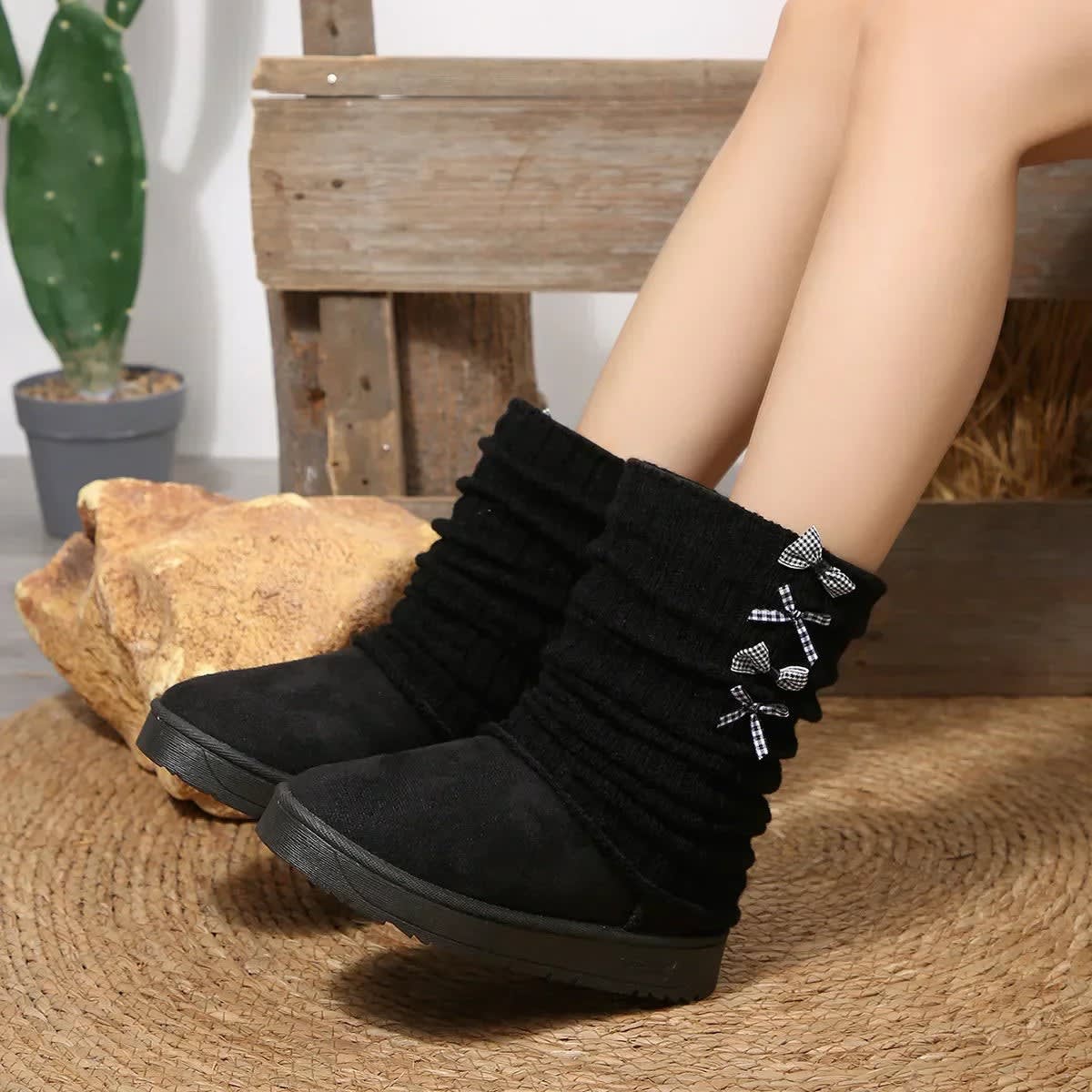 Susannah Knit Cuff Bow Winter Boots_10