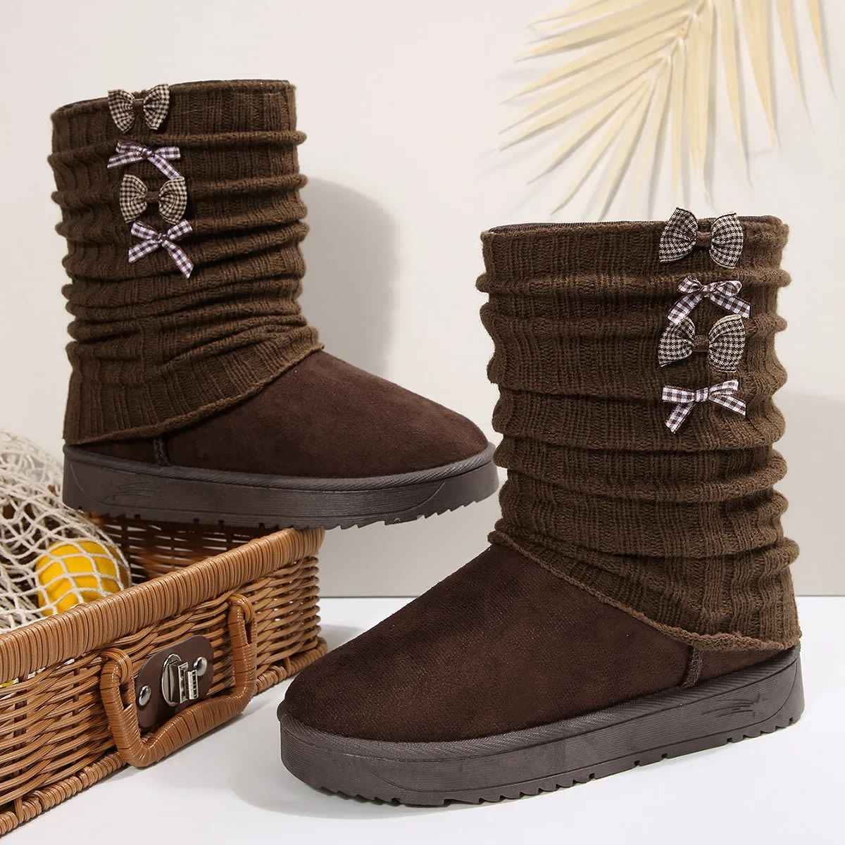 Susannah Knit Cuff Bow Winter Boots_2