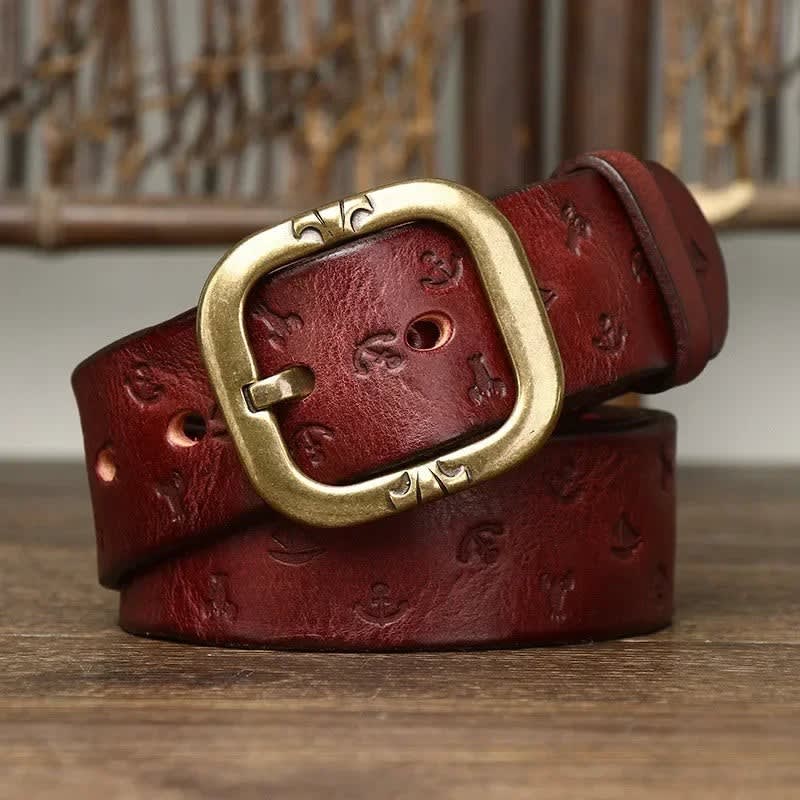Adam Embossed Anchor Leather Belt_1