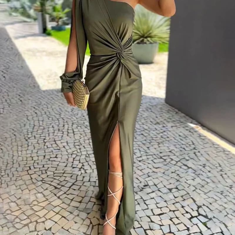 Eira One Shoulder Ruched Wedding Guest Maxi Dress_1