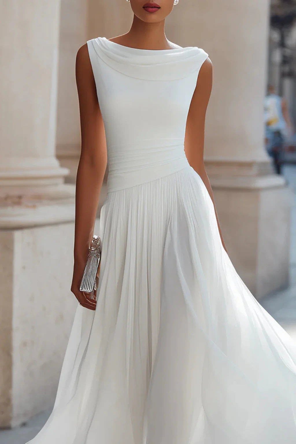 Lucinda Cowl Neck Draped Wedding Guest Midi Dress_2