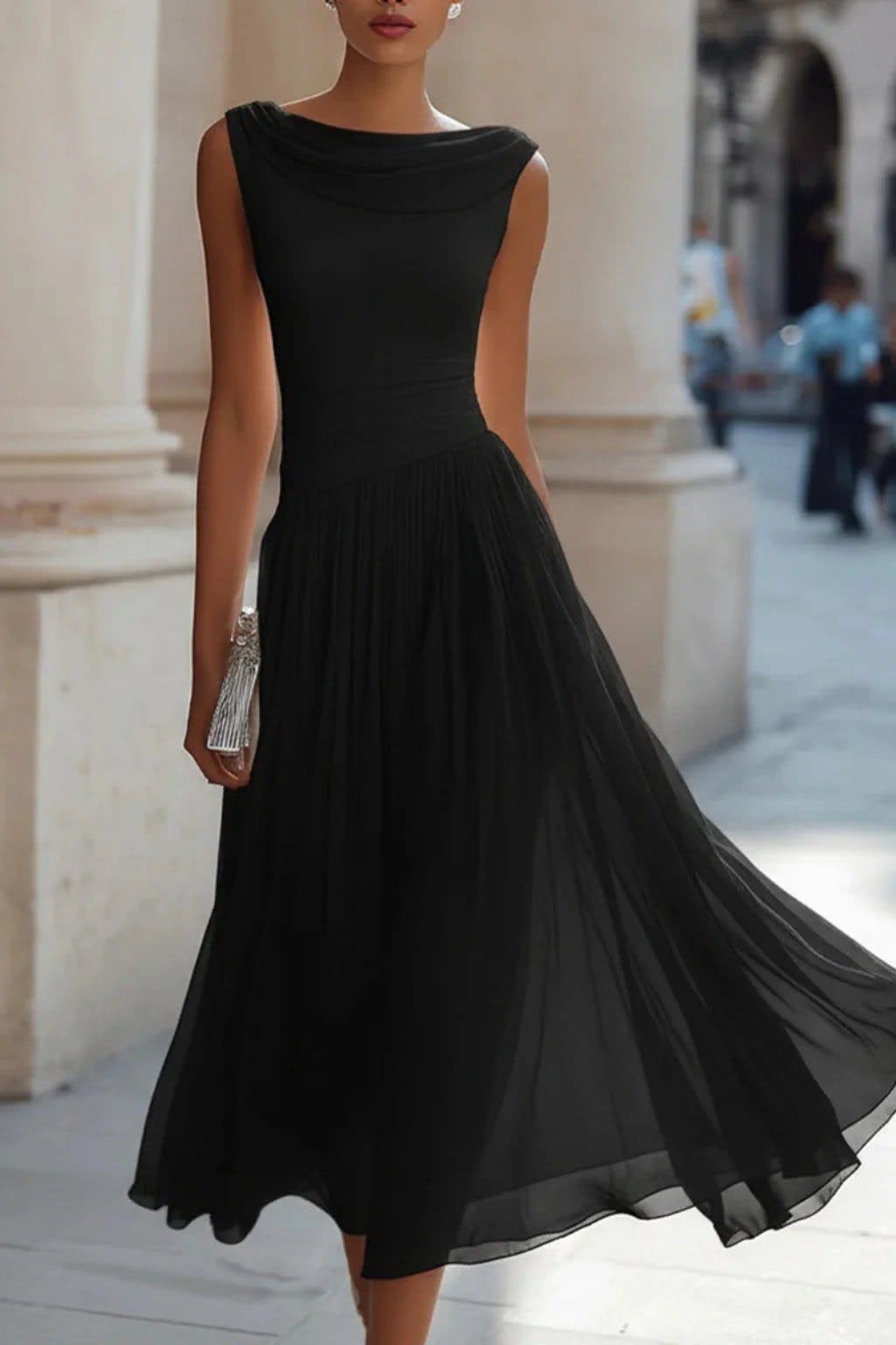 Lucinda Cowl Neck Draped Wedding Guest Midi Dress_8