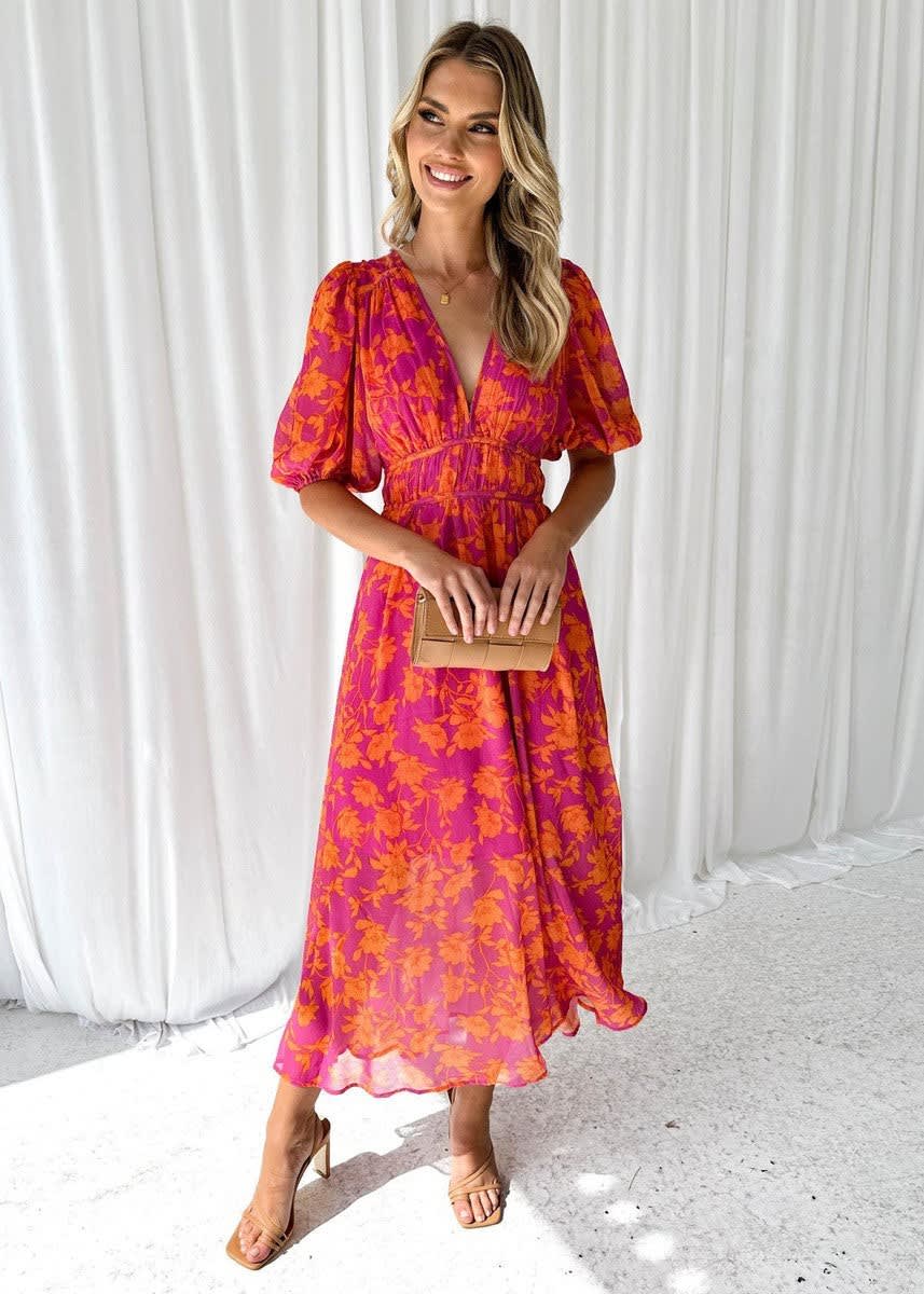 Oriana Floral Balloon Sleeve Wedding Guest Maxi Dress_2