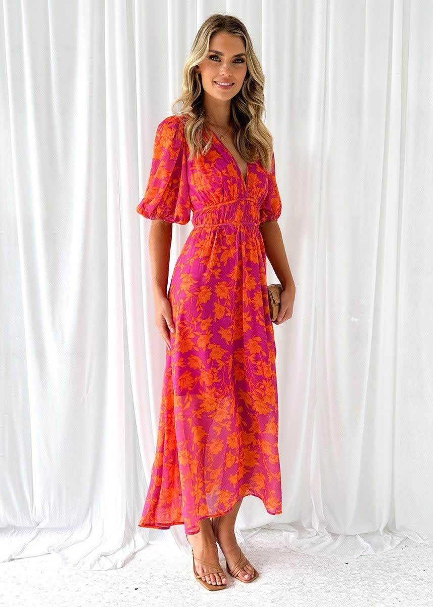 Oriana Floral Balloon Sleeve Wedding Guest Maxi Dress_3