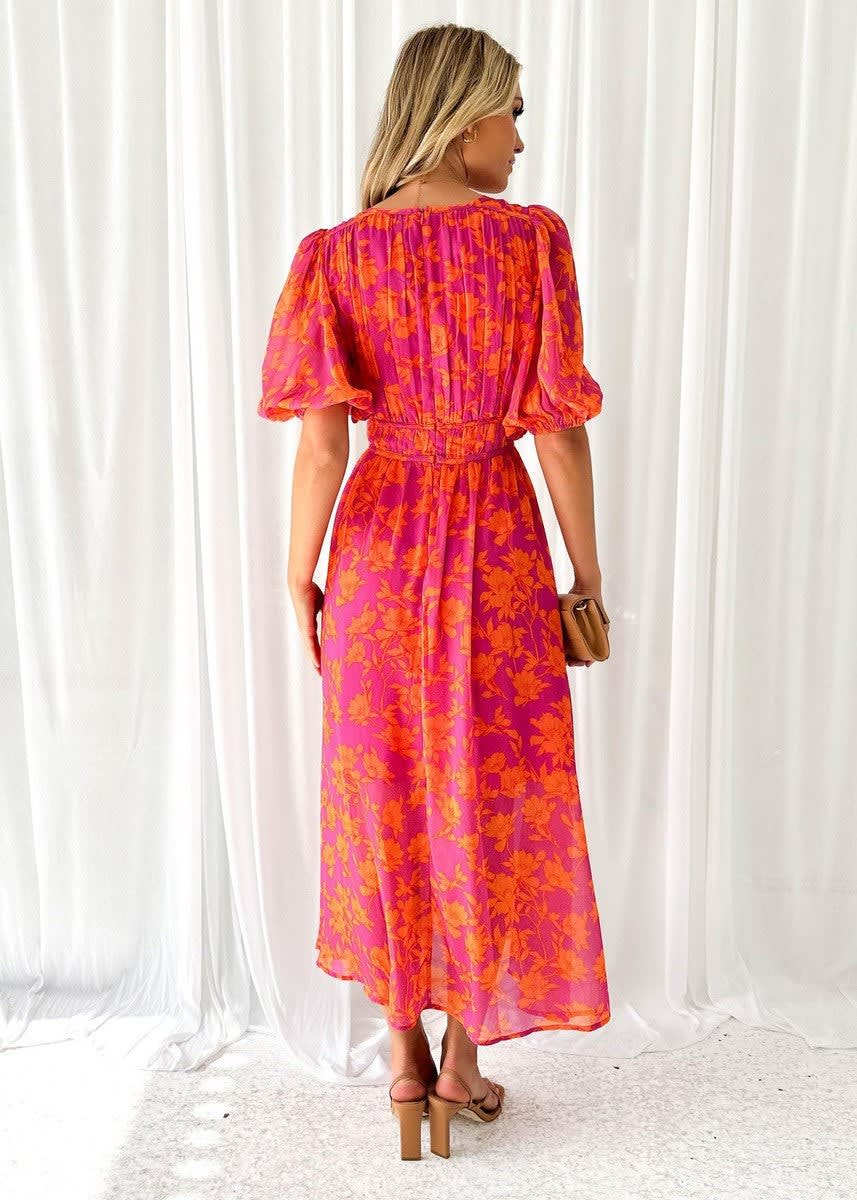 Oriana Floral Balloon Sleeve Wedding Guest Maxi Dress_4