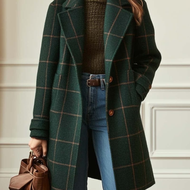Elspeth Wool Blend Check Coat_1