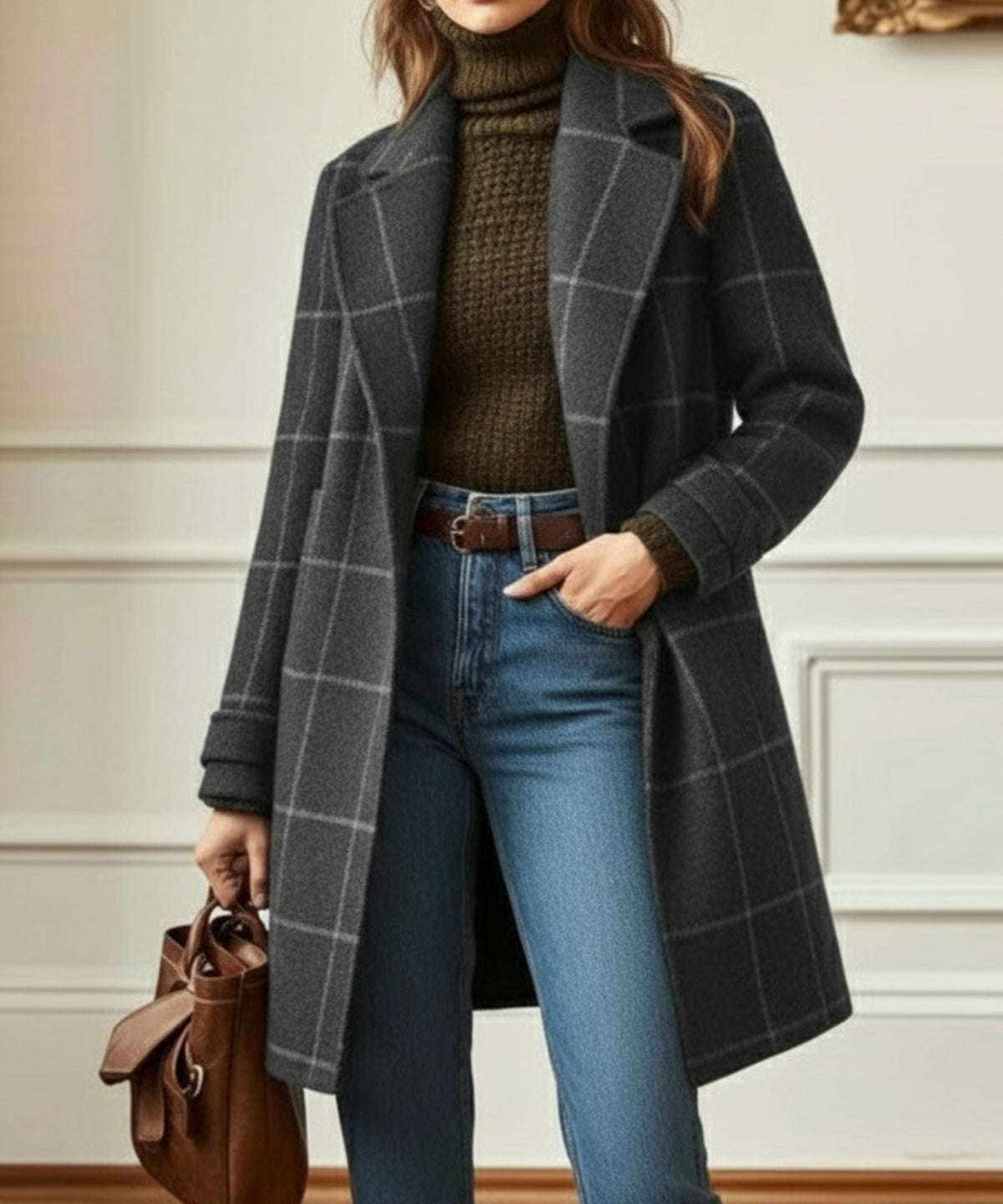 Elspeth Wool Blend Check Coat_3