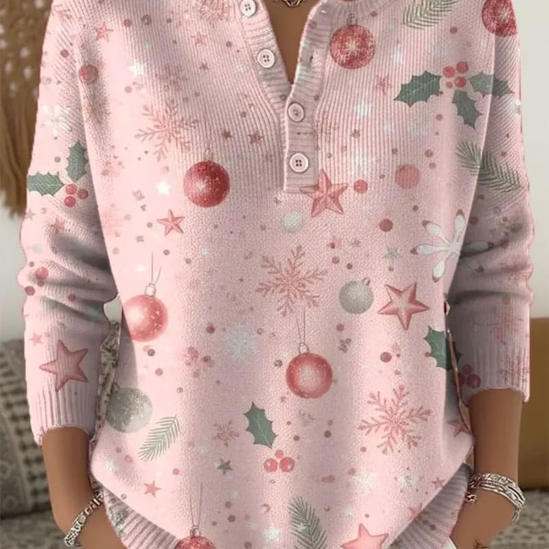 Valentina Ornament Print Henley Christmas Sweater_1