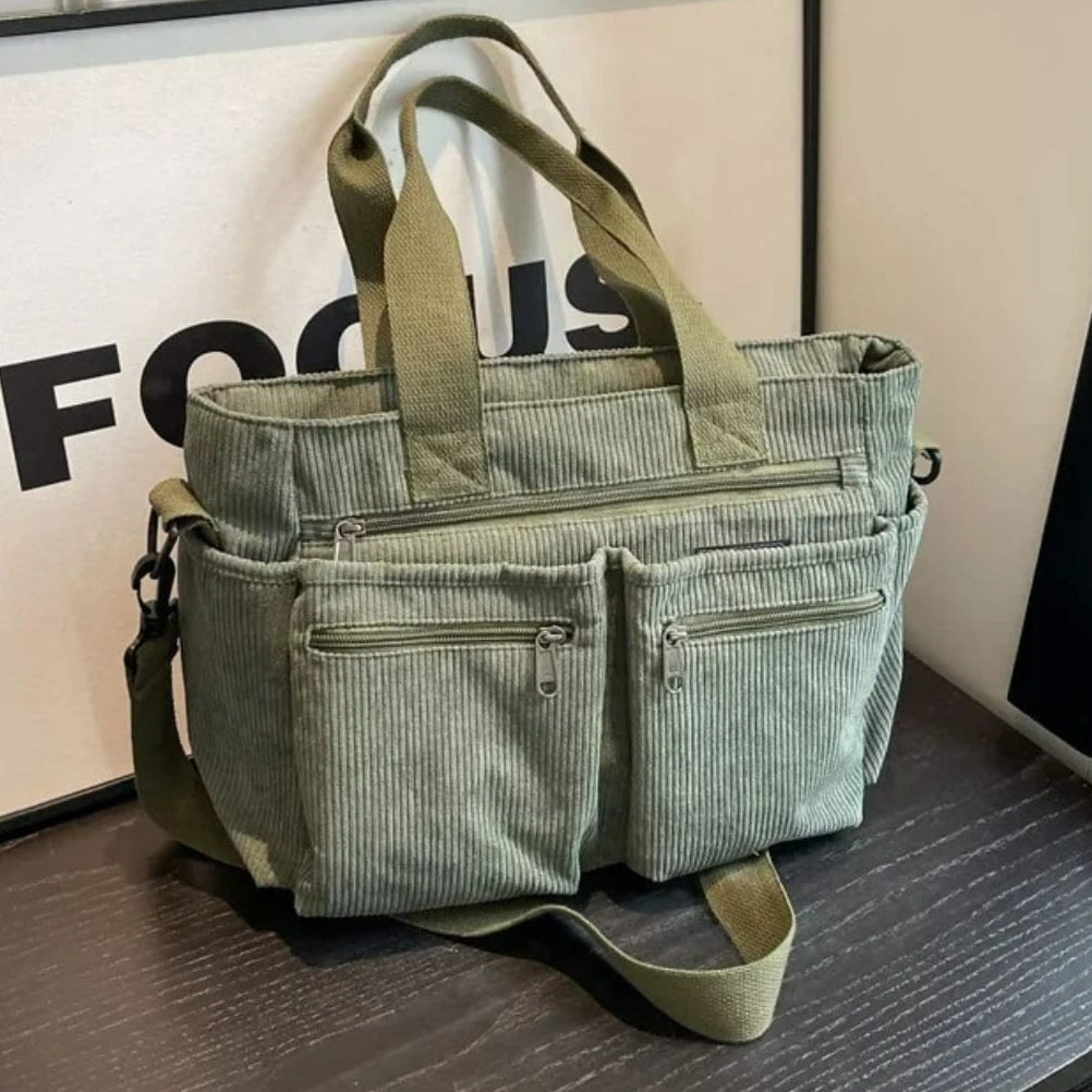 Vera Corduroy Multi Pocket Tote Bag