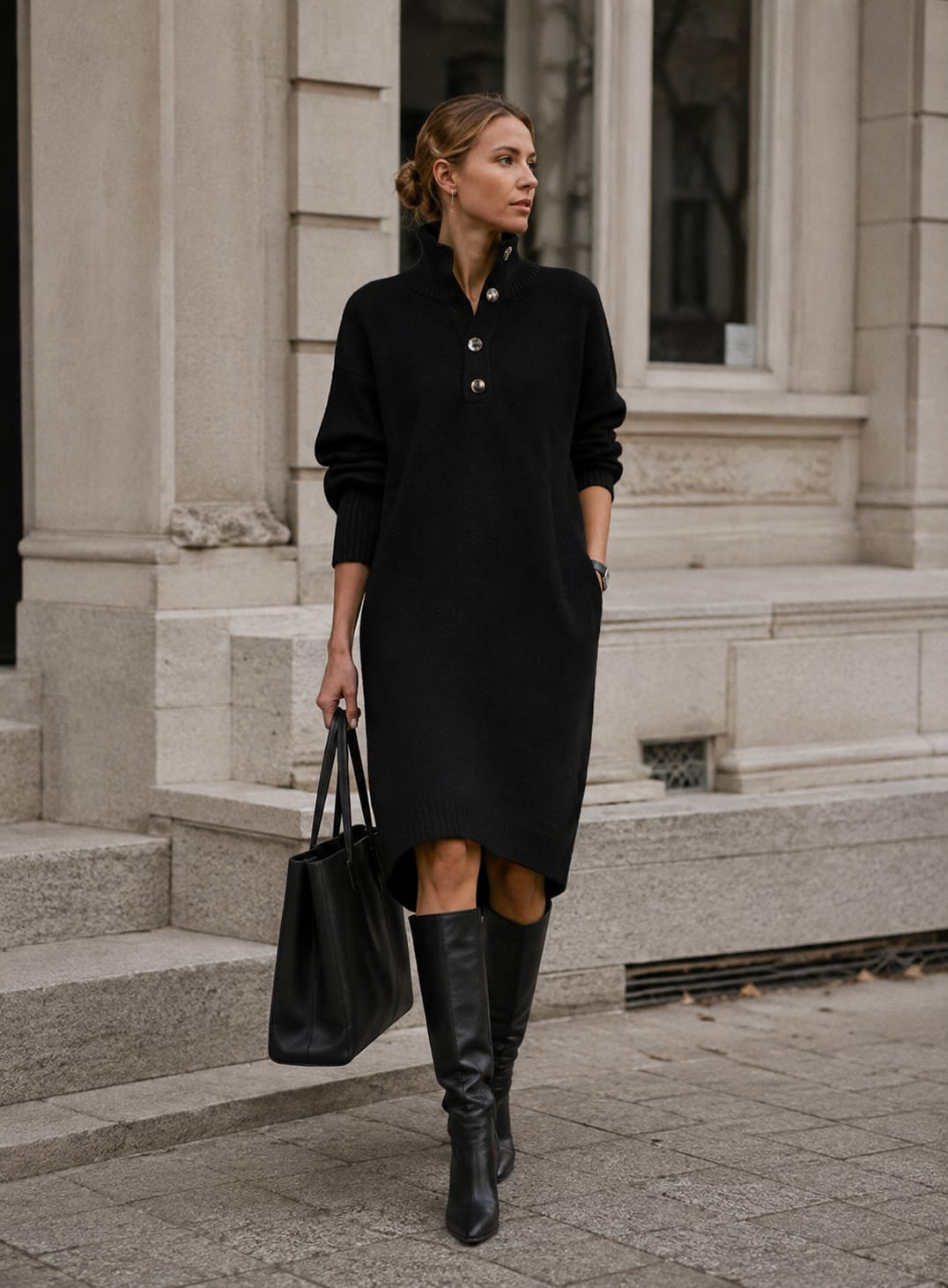 Eva High Neck Knit Midi Sweater Dress_2