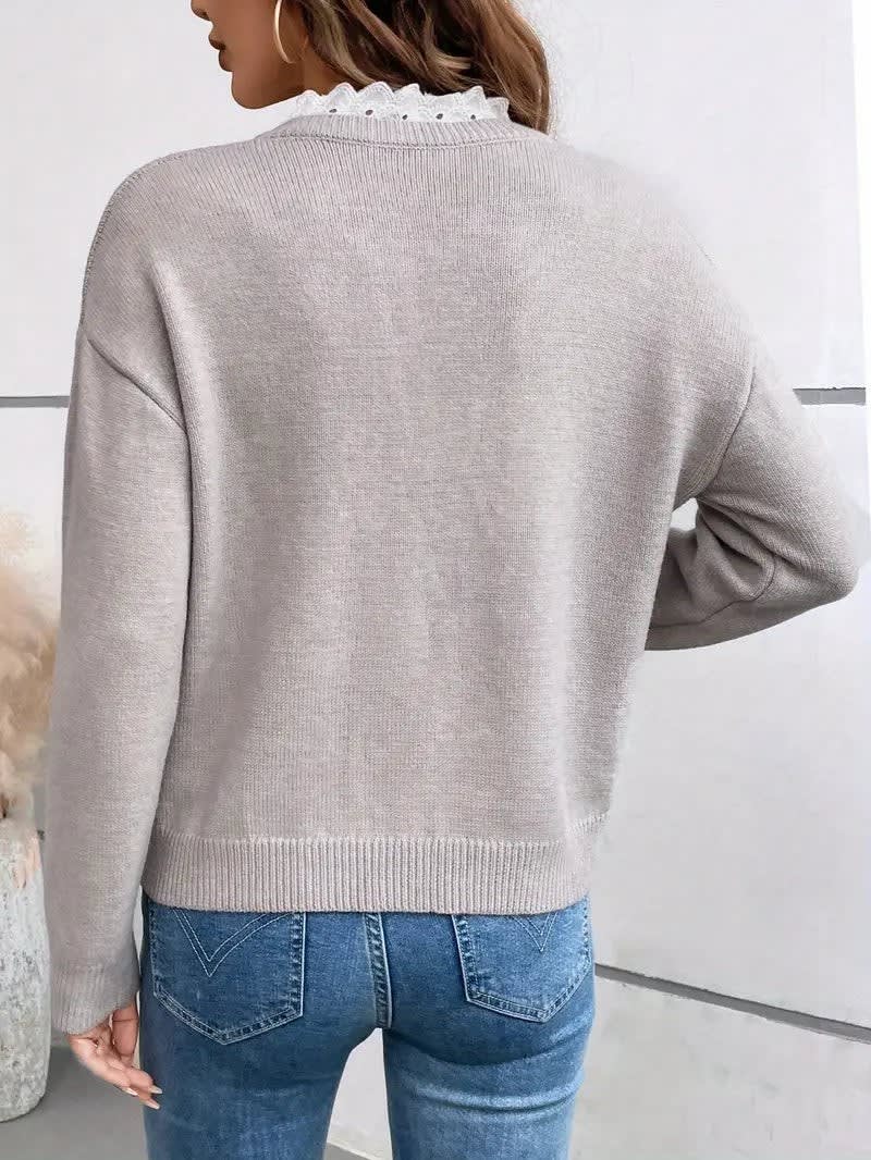Whitney Lace Trim V-Neck Sweater_5