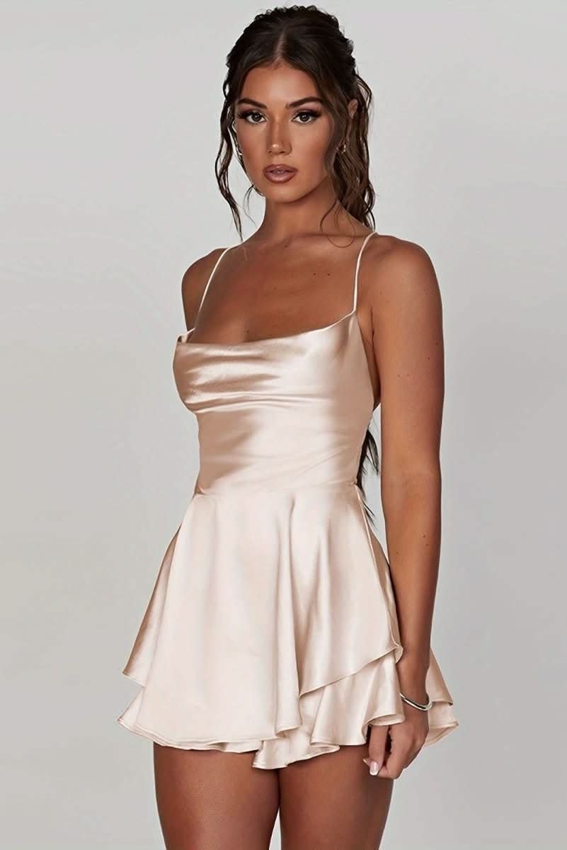 Sidonie Satin Ruched Ruffle Hem Homecoming Dress_4