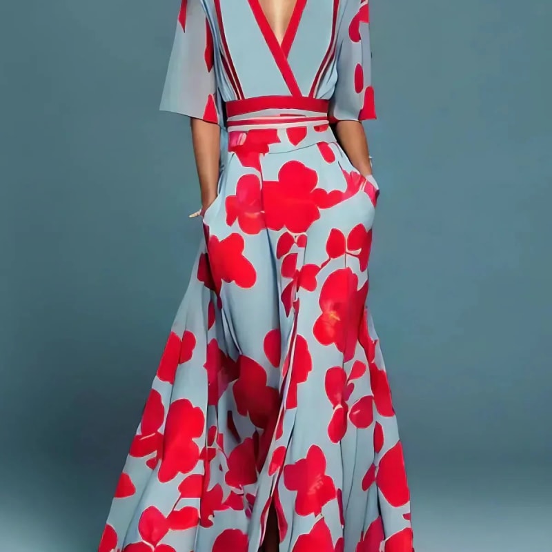Cordelia Deep V-Neck Floral Wrap Wedding Guest Maxi Dress_1