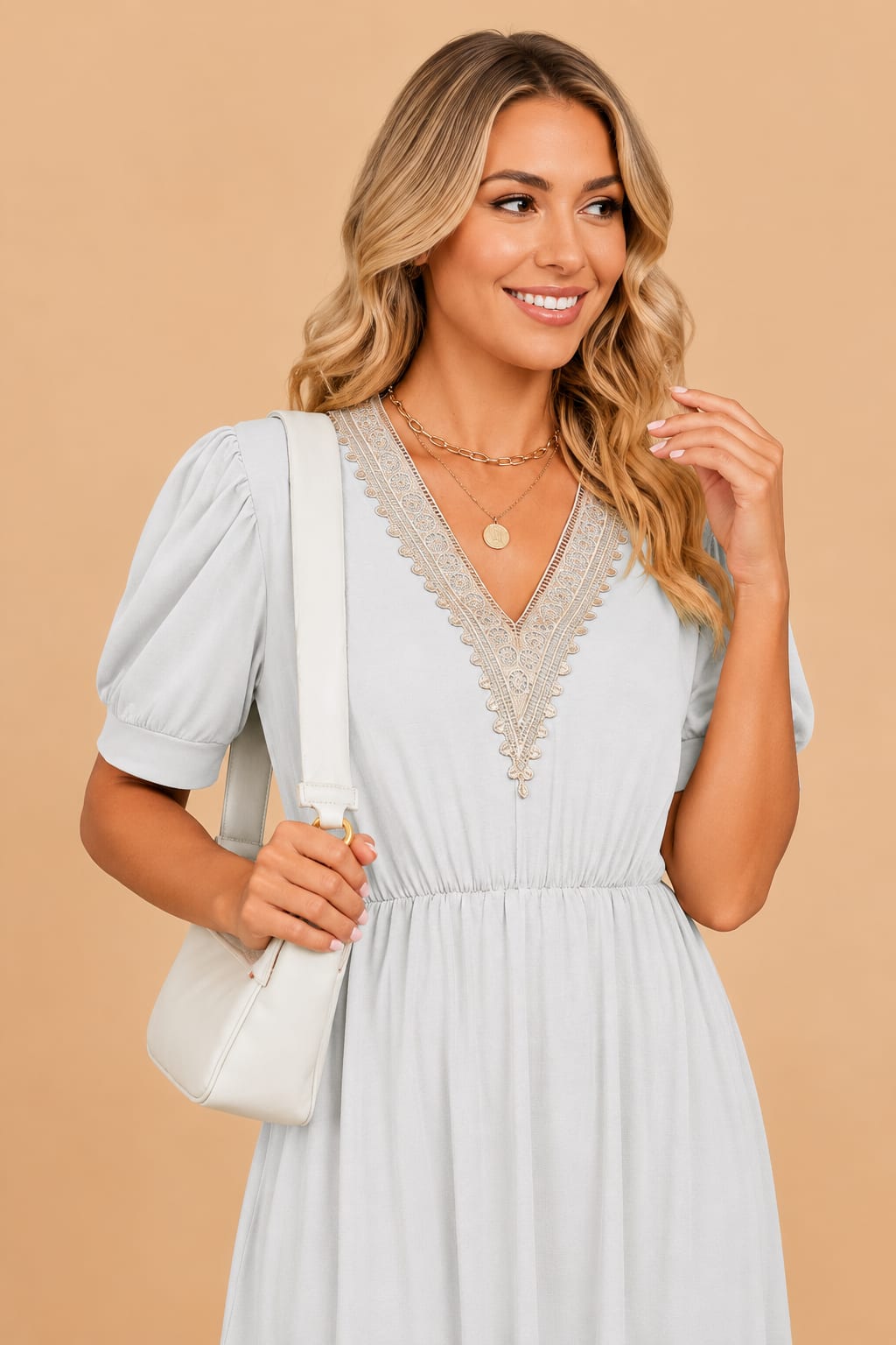 Jessamine V-Neck Lace Trim Short Sleeve Summer Dress_6